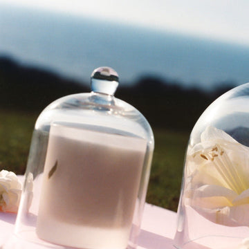 Luxury candle and cloche gift set, hand blown glass cloche with aromatherapy candle, elegant home decor, calming scents by Novenary at brixbailey.com