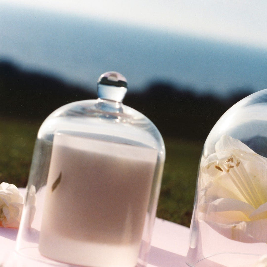 Luxury candle and cloche gift set, hand blown glass cloche with aromatherapy candle, elegant home decor, calming scents by Novenary at brixbailey.com