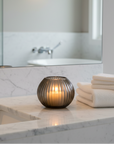 QUARTZ Candleholder- H12 D15 cm - INDIGO SMOKE