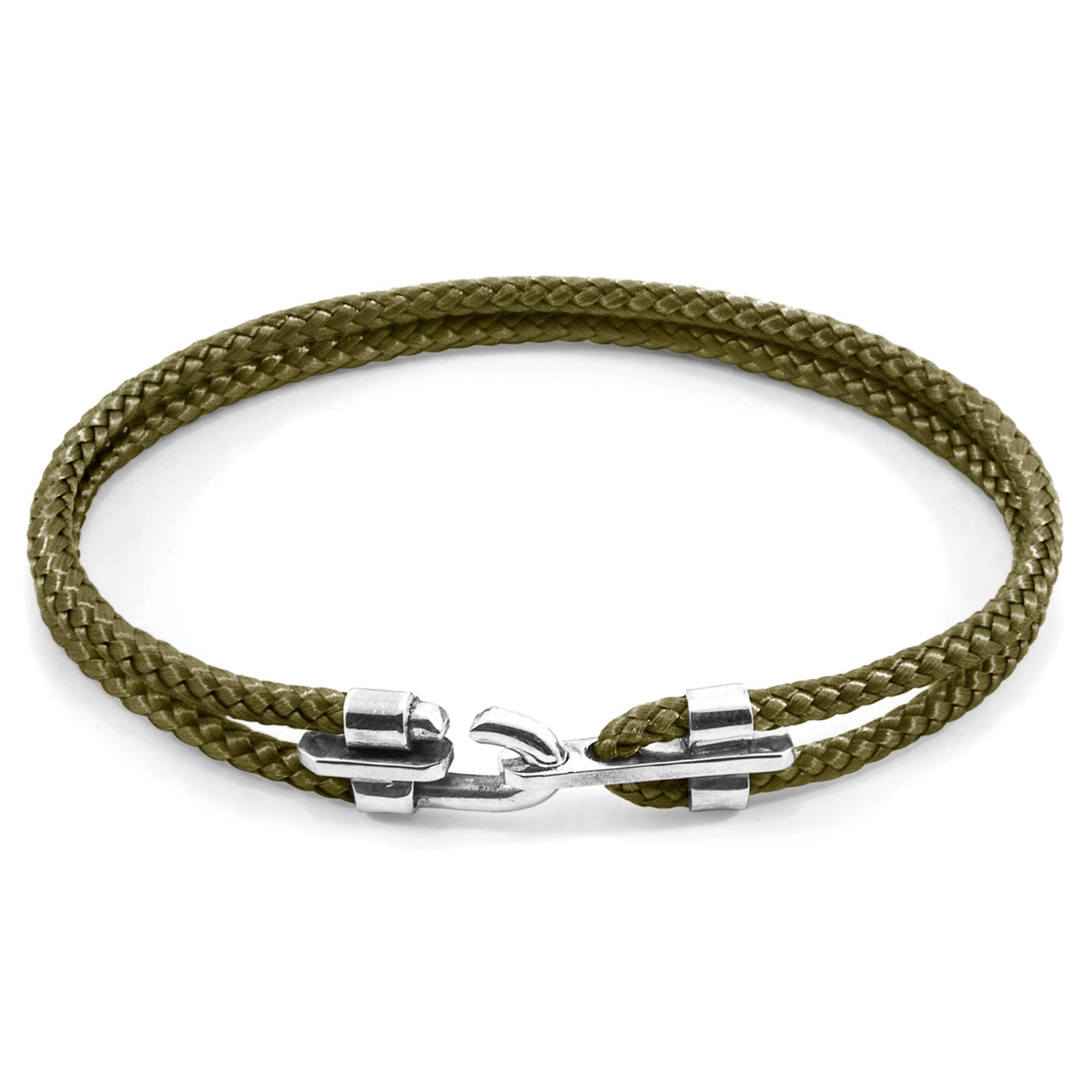Canterbury Silver and Rope Bracelet - Khaki Green
