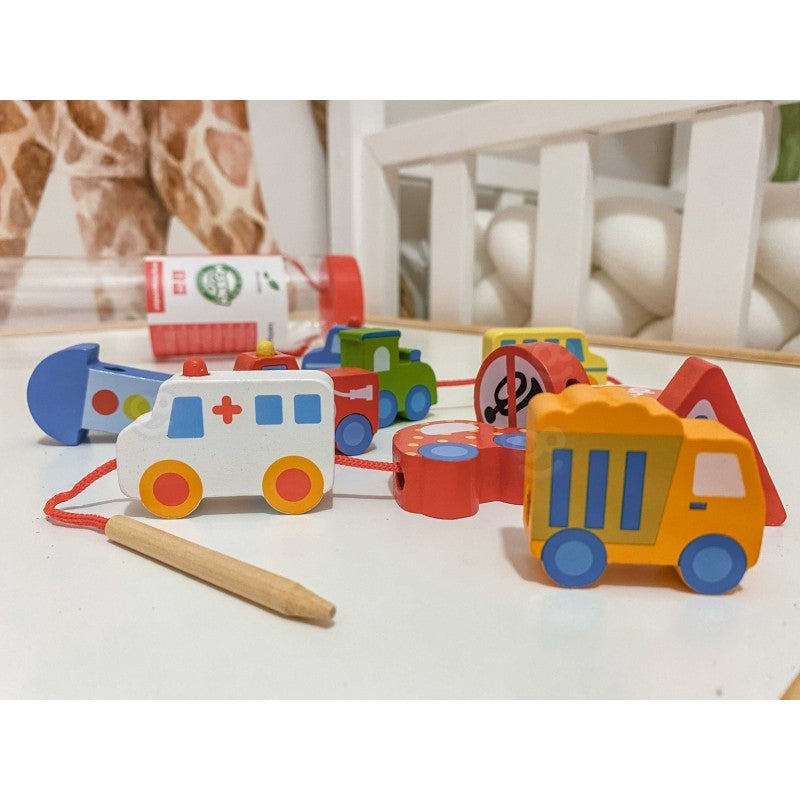 Car Shaped Wooden Threading Toy for Toddlers