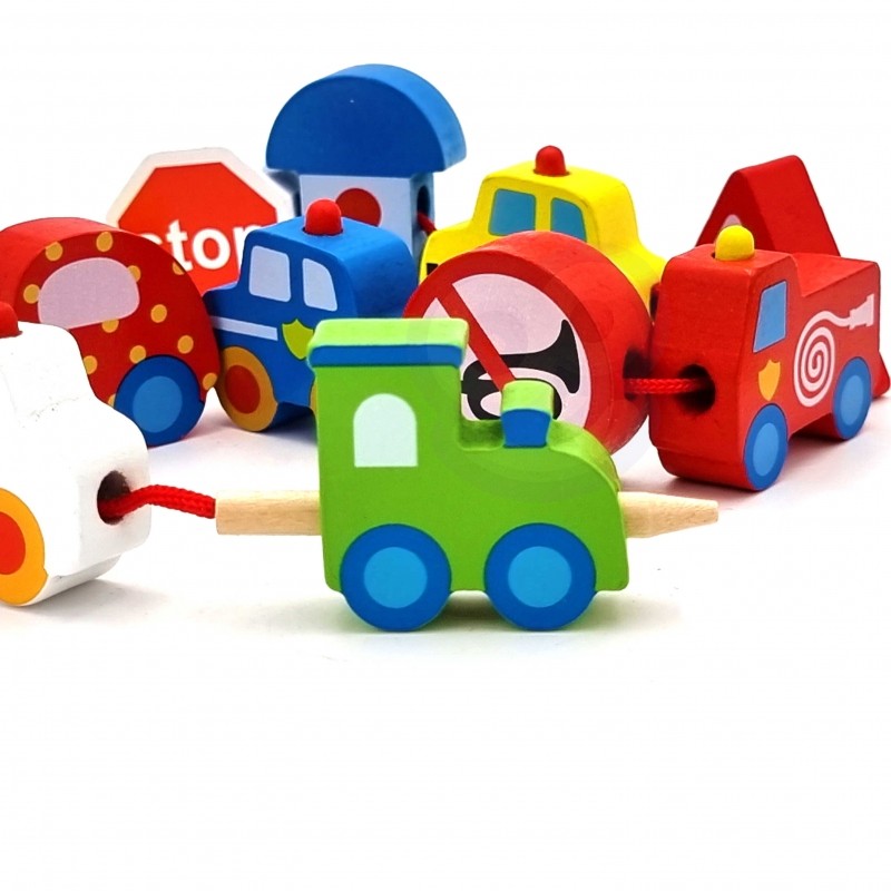 Car Shaped Wooden Threading Toy for Toddlers