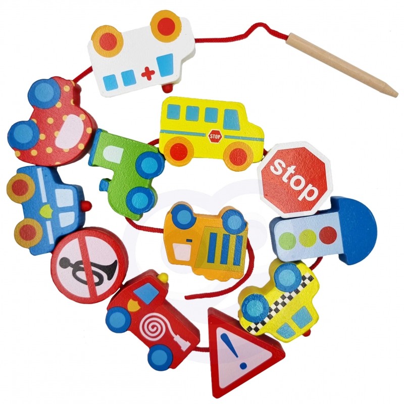 Car Shaped Wooden Threading Toy for Toddlers