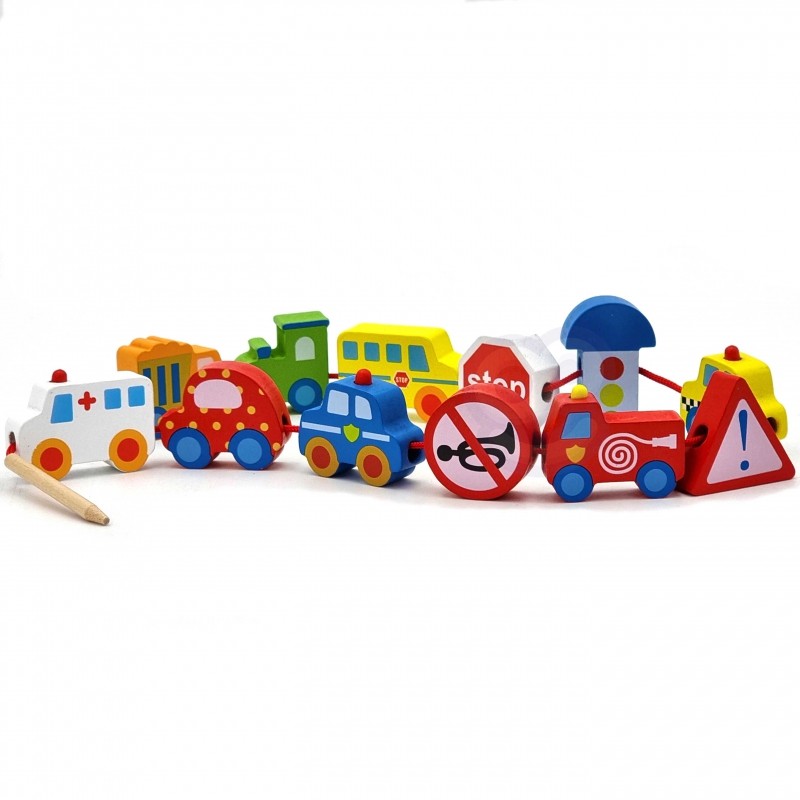 Car Shaped Wooden Threading Toy for Toddlers