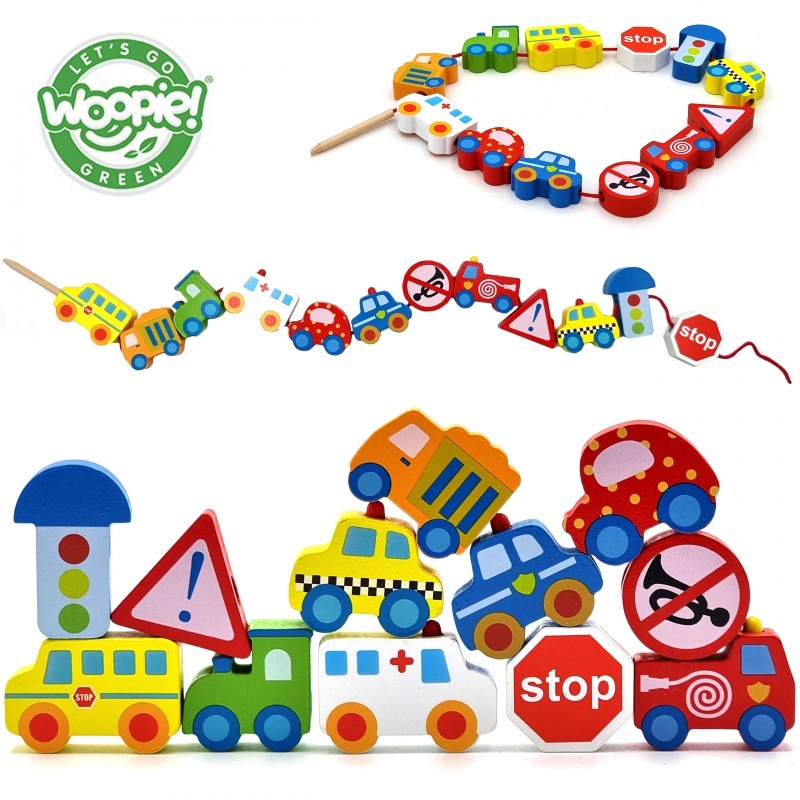 Car Shaped Wooden Threading Toy for Toddlers