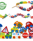 Car Shaped Wooden Threading Toy for Toddlers