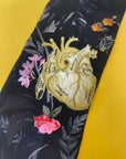 Dark Grey 'Skinny Silk' scarf in the botanical  'Cardiac' Print, delicate, lightweight Twilly style scarf accessory