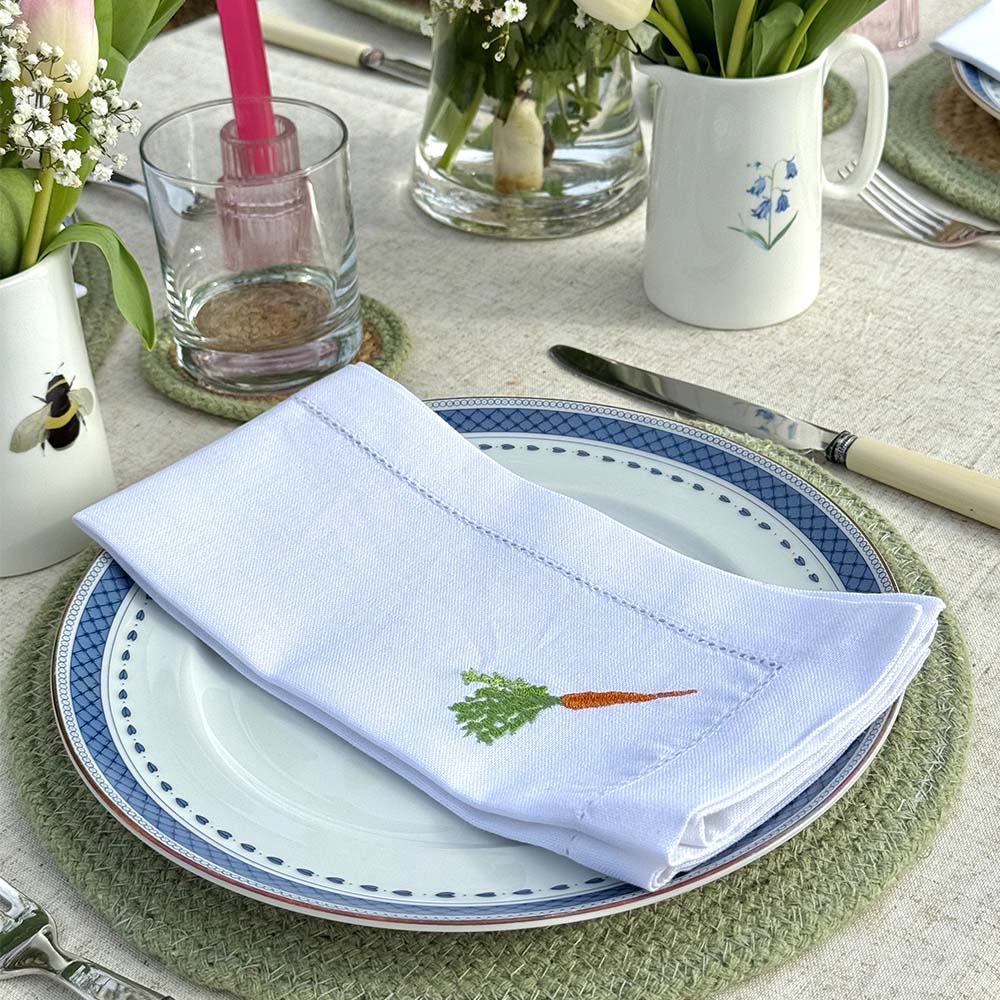 Embroidered Linen Napkins - Garden Veg