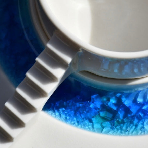 Castle Coffee Set – Handmade Cup and Saucer Set（blue glass)