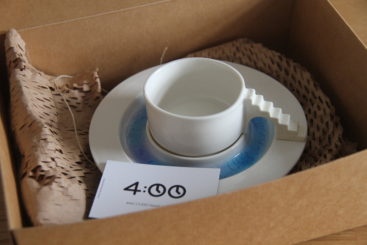 Castle Coffee Set – Handmade Cup and Saucer Set（blue glass)