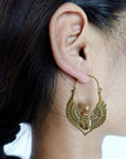 Scarab Wings Hoops - Egyptian-Inspired Double-Sided Brass Beetle Earrings