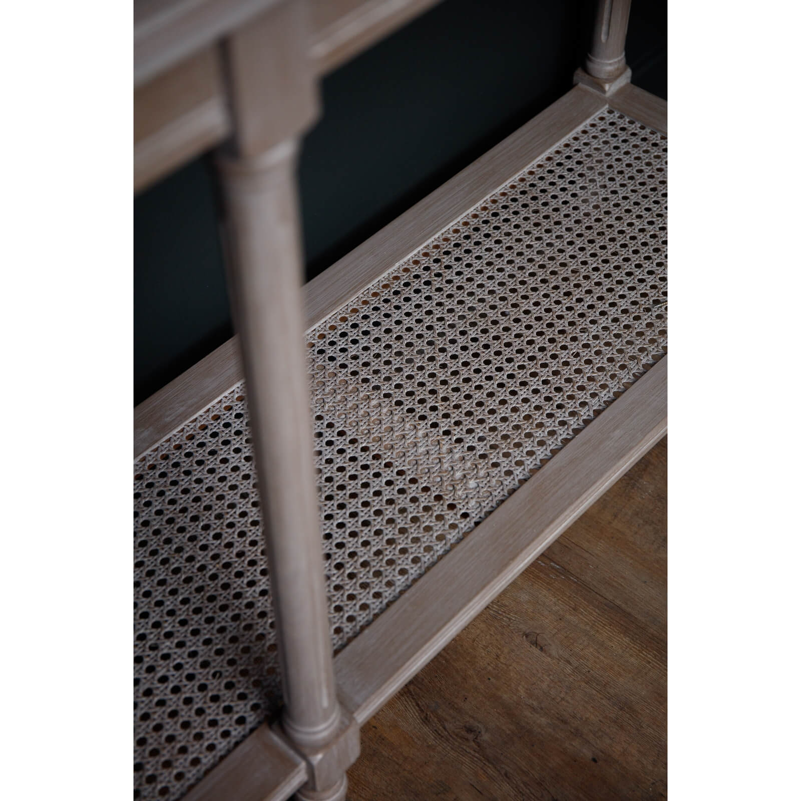 Grey Rattan Console Table with Wooden Top