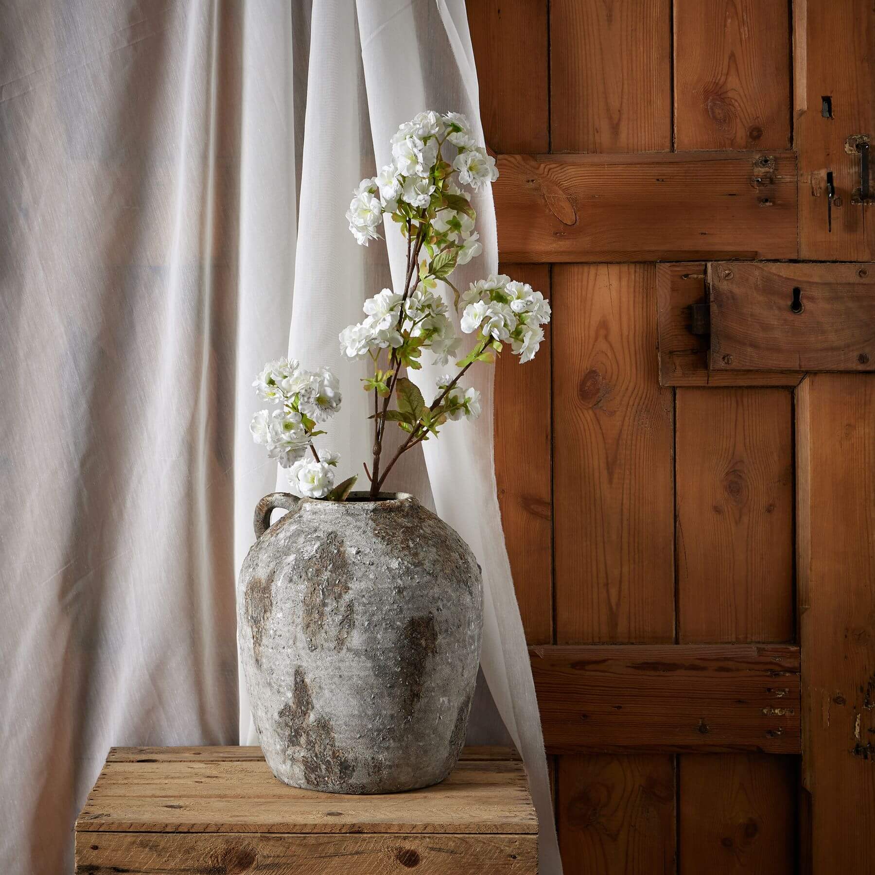 Tall White Blossom Stem Indoor Faux Flower