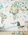 Wildlife World Map Mural Wallpaper For Children