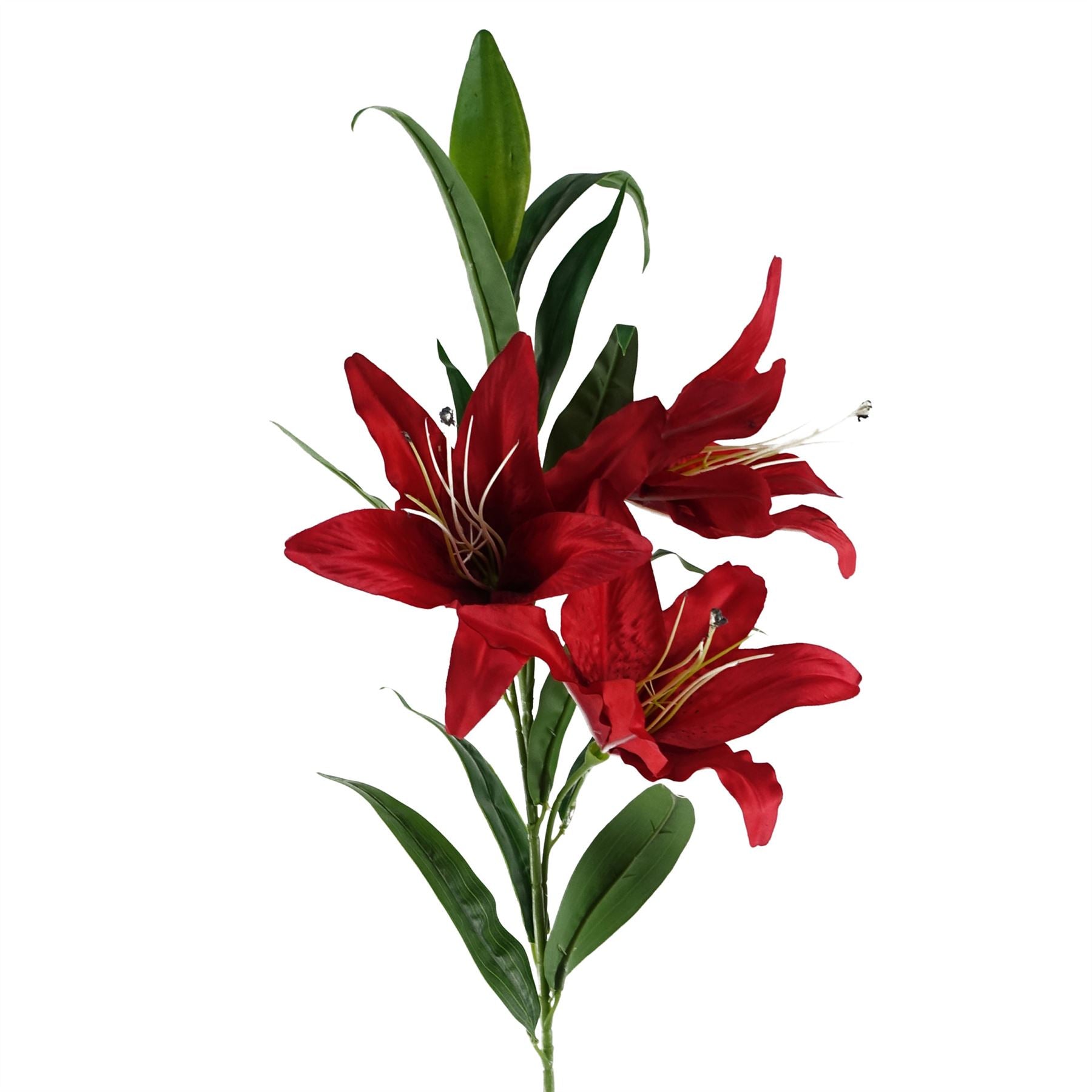Pack of 6 x Artificial Flowers Large Red Lily Stem - 3 Flowers 100cm-4