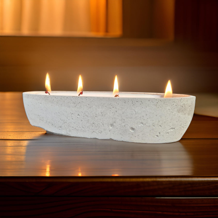Luxury multi wick concrete loaf bowl candle, premium four-wick design, long-lasting burn, stylish minimalist home decor, best-selling statement piece by Ralph's Orchard at brixbailey.com