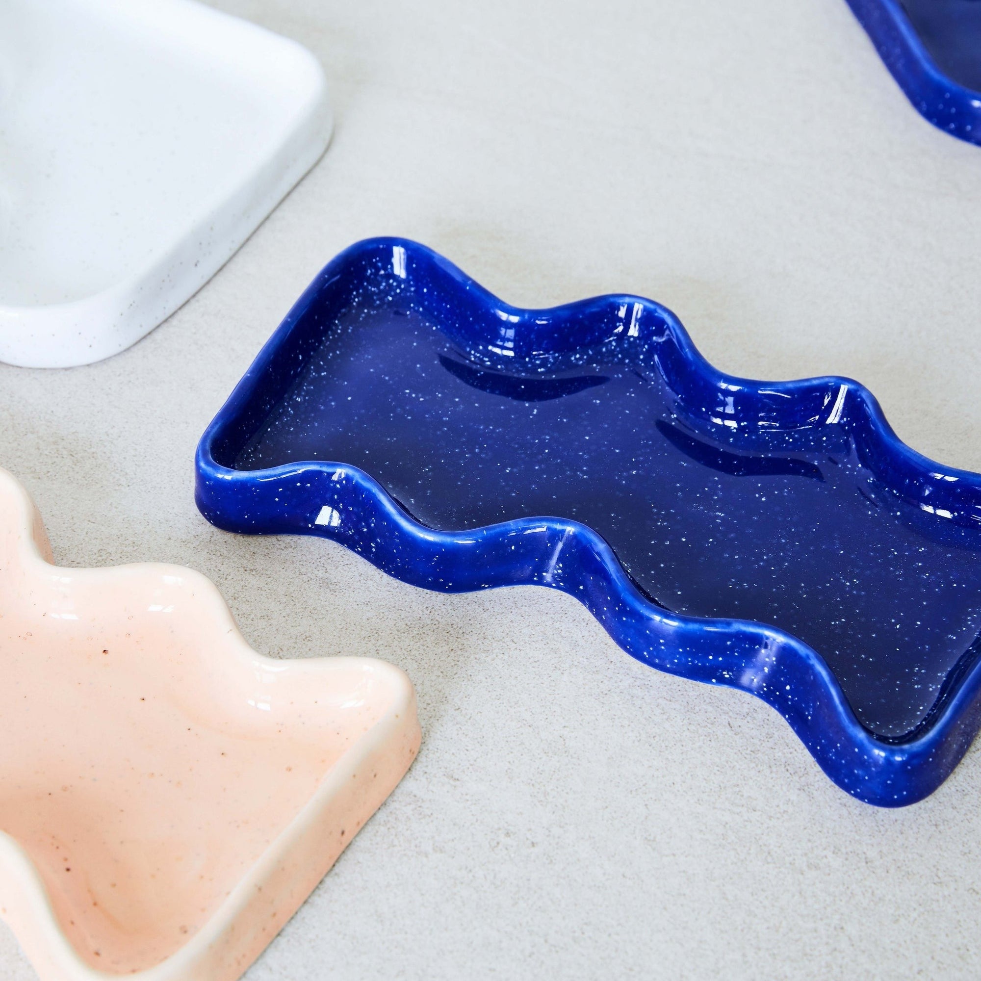 Rectangular Blue Ceramic Wave Tray