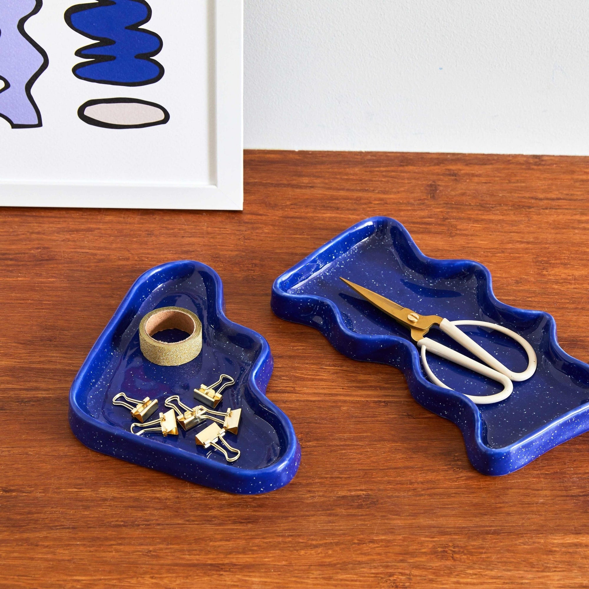 Rectangular Blue Ceramic Wave Tray