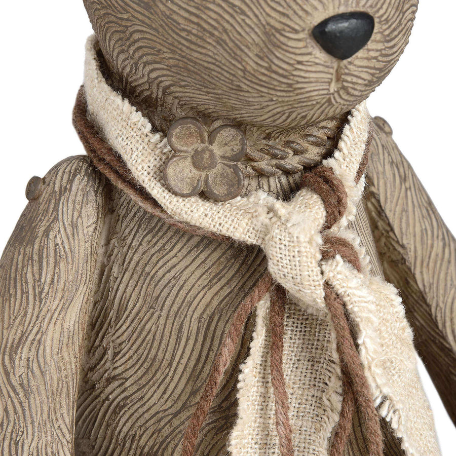 Handcrafted winter bunny rabbit decor in warm brown resin, sitting pose with lifelike details for cozy home accents. by Sostter at brixbailey.com