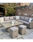 Outdoor Corner Lounge Set with Riser Table and Stools Beige