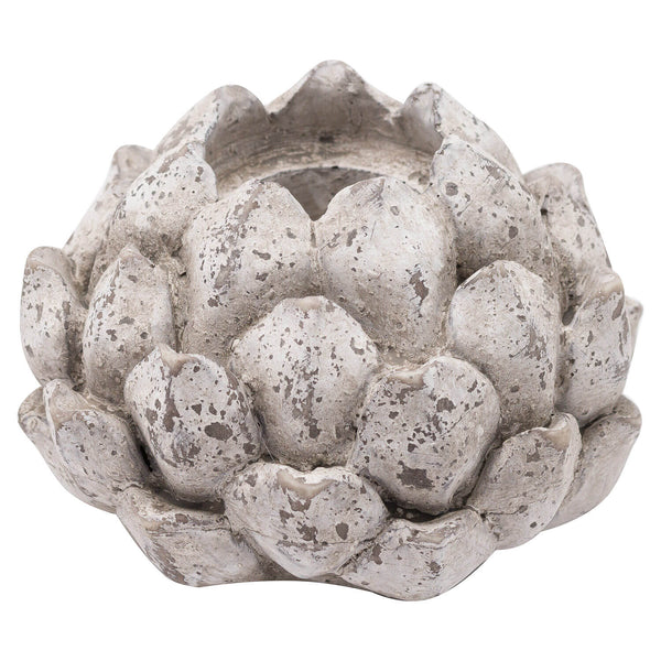 Handcrafted stone-effect ceramic acorn tea light holder in natural tones, textured for rustic home decor ambiance. by Sostter at brixbailey.com