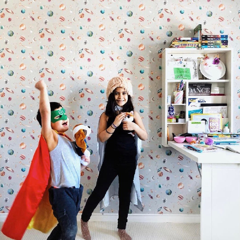 Watercolour Planet Wallpaper | Solar System, Stars &amp; Rockets | Kids Bedroom