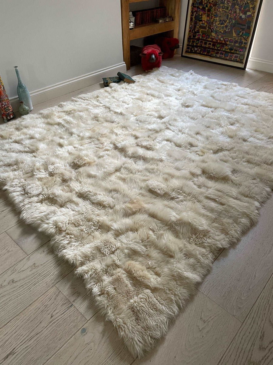 Luxury champagne Tuscan shearling throw rug, ultra-dense fur, premium handcrafted, stylish home decor, best-selling by Wildash London at brixbailey.com