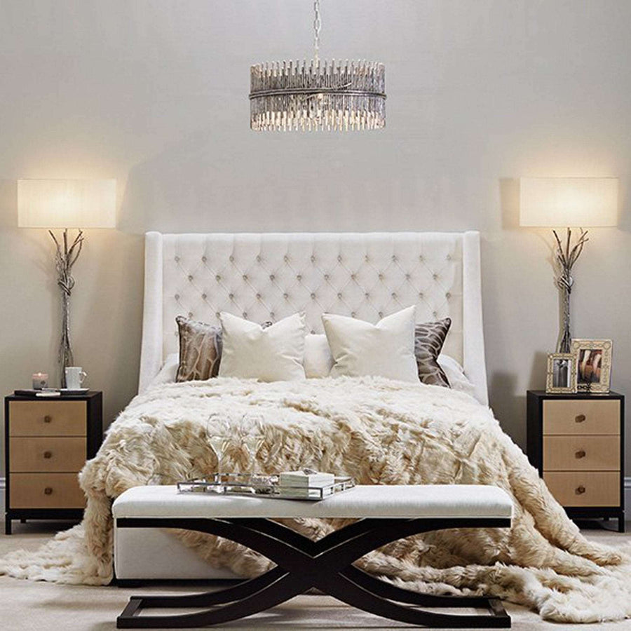 Luxury champagne Tuscan shearling throw rug, unique handcrafted premium sheepskin, stylish bed or sofa decor, best-selling warm textured home accessory by Wildash London at brixbailey.com
