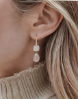 Charis Double Gemstone Earrings Moonstone & Rose Quartz