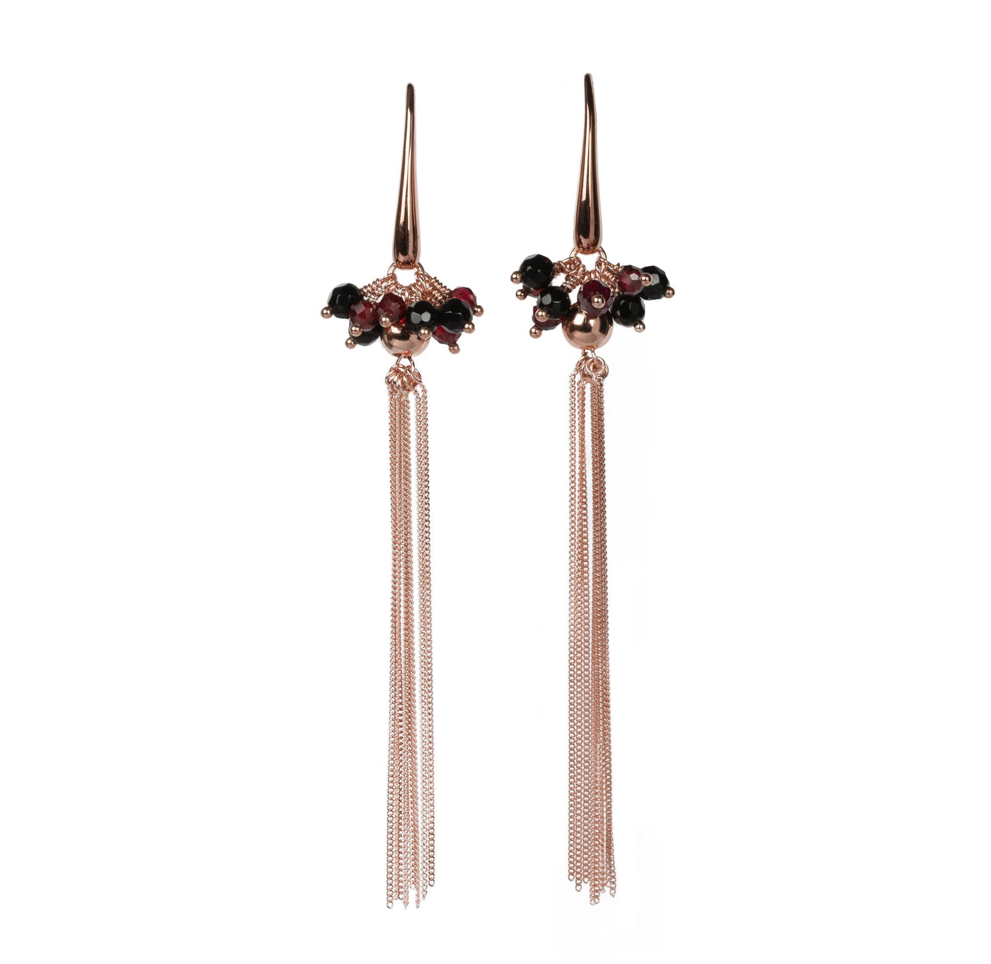 Cherie Tassel Earrings – Sterling Silver with Garnet &amp; Onyx by MyaMoon at www.brixbailey.com