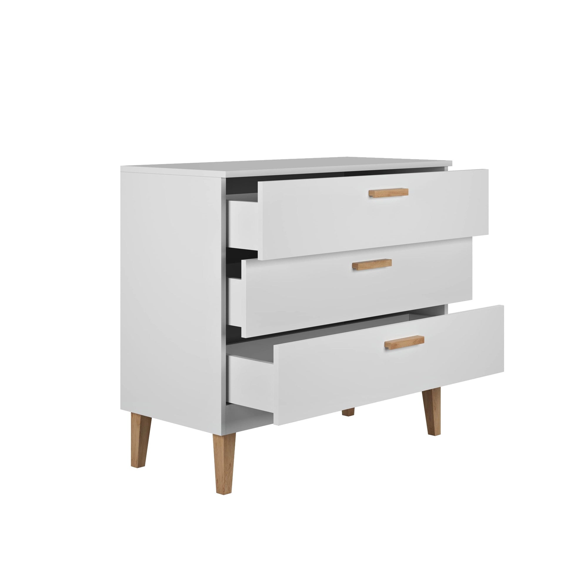 White Chest of Drawers with Oak Accent