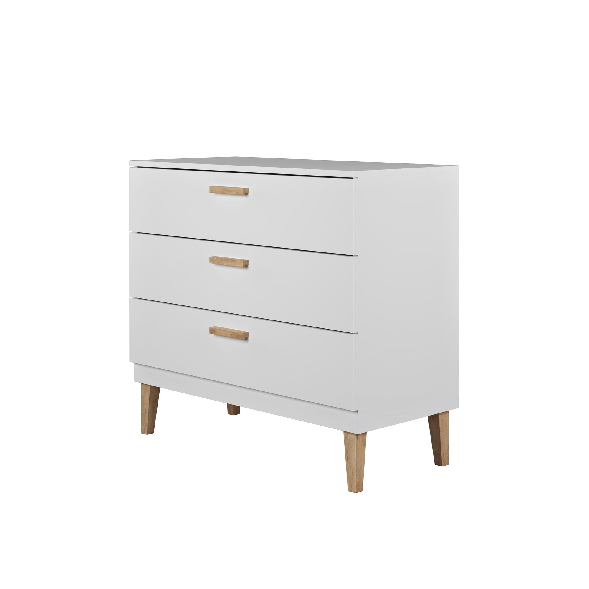 White Chest of Drawers with Oak Accent
