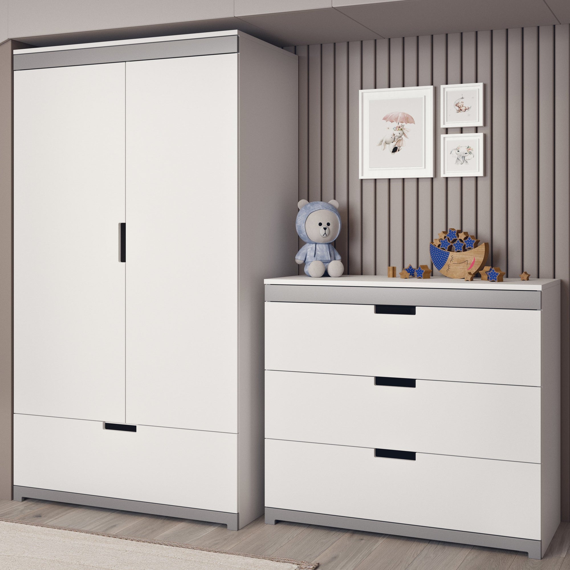 White Chest of Drawers with Grey Detail