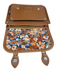 Floral Lined Leather Midi Satchel - Chestnut