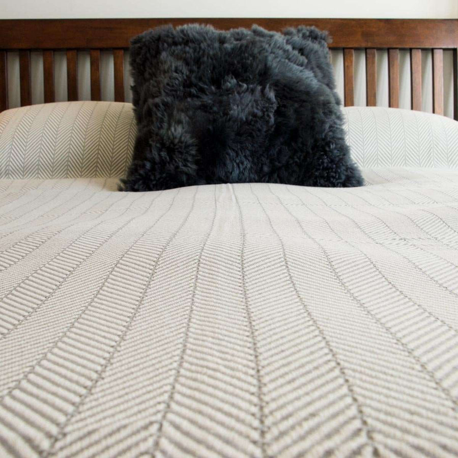Premium Chevron Organic Cotton Throw in Pewter, luxury oversized handloomed blanket, soft heavy-weight bedspread or sofa cover by Wildash London at brixbailey.com
