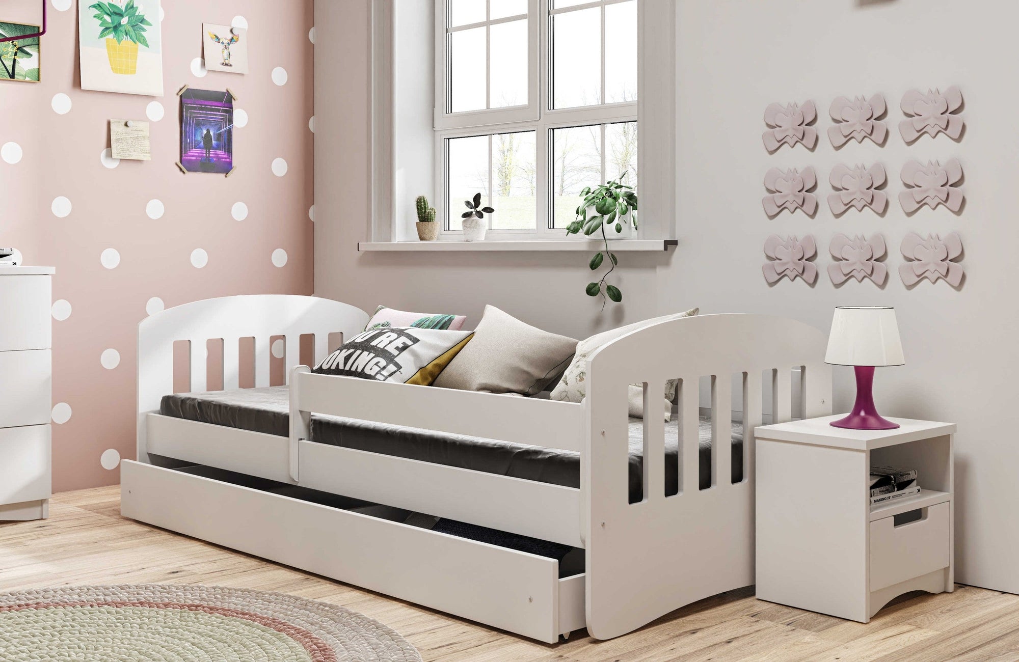 Classic White Childrens Bed with Safety Features