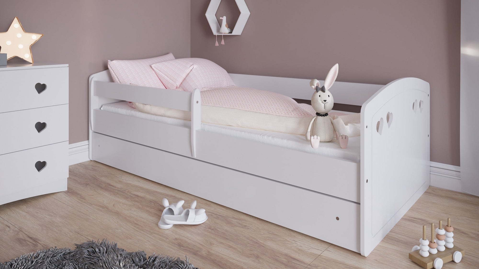 White Children's Bed with Heart Detail