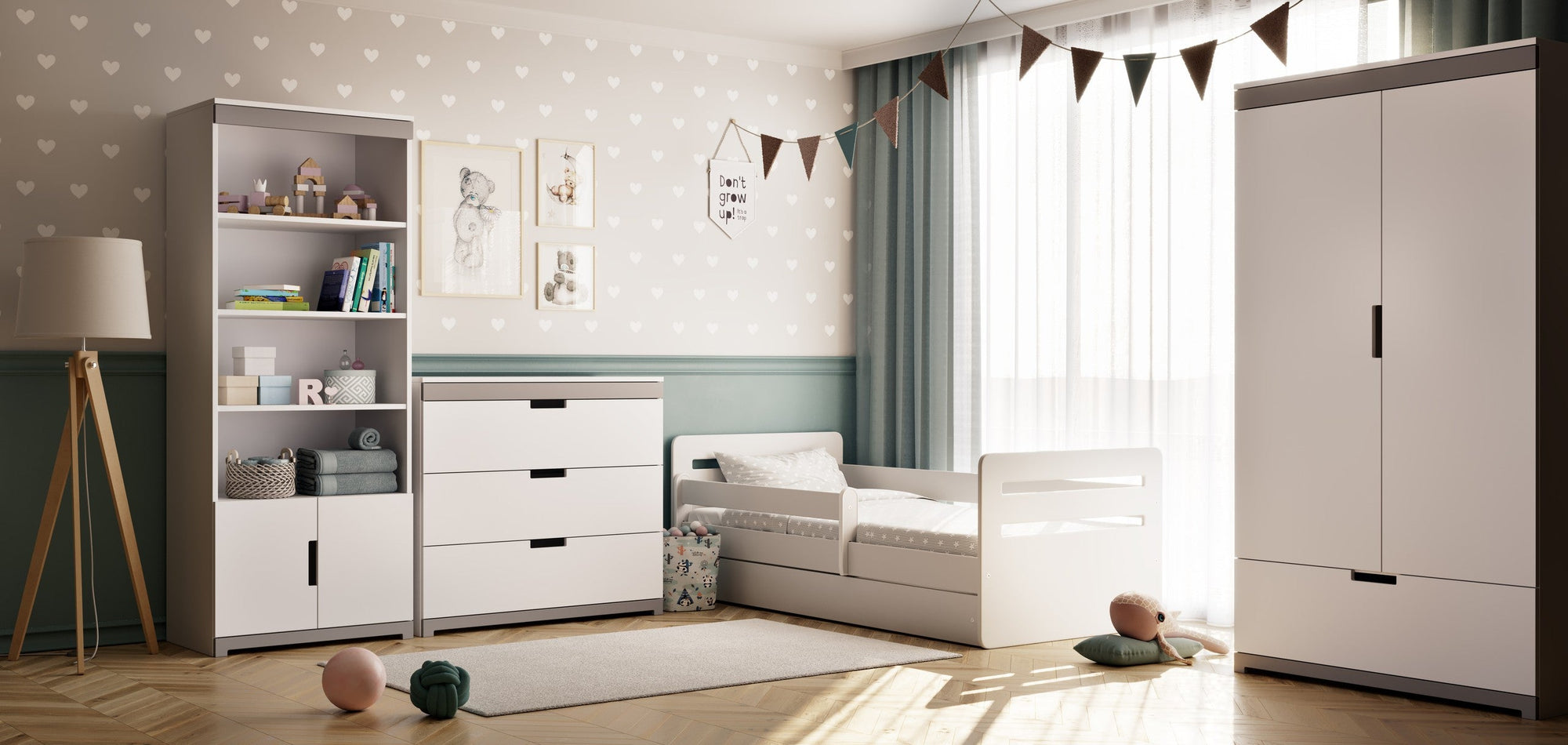 Stylish Children's Wardrobe in White and Grey