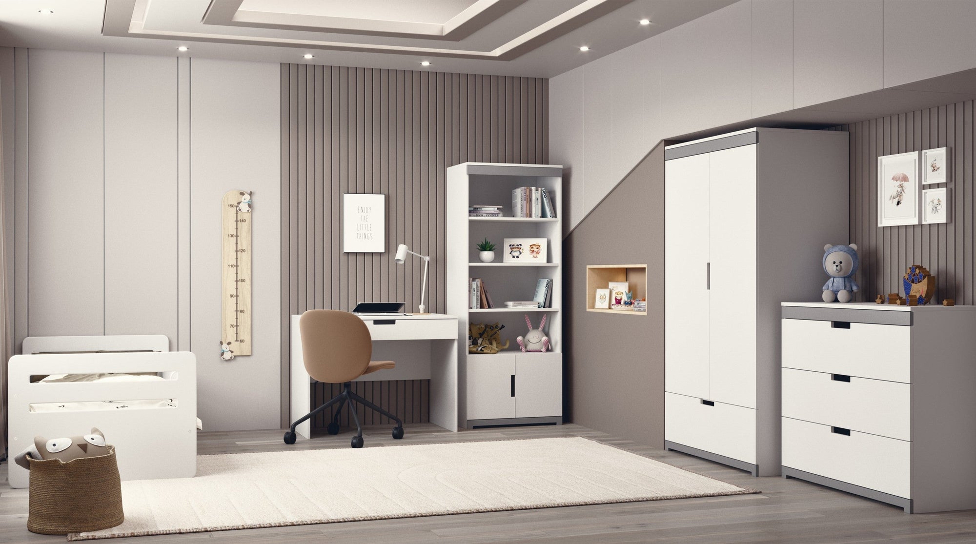 Stylish Children's Wardrobe in White and Grey