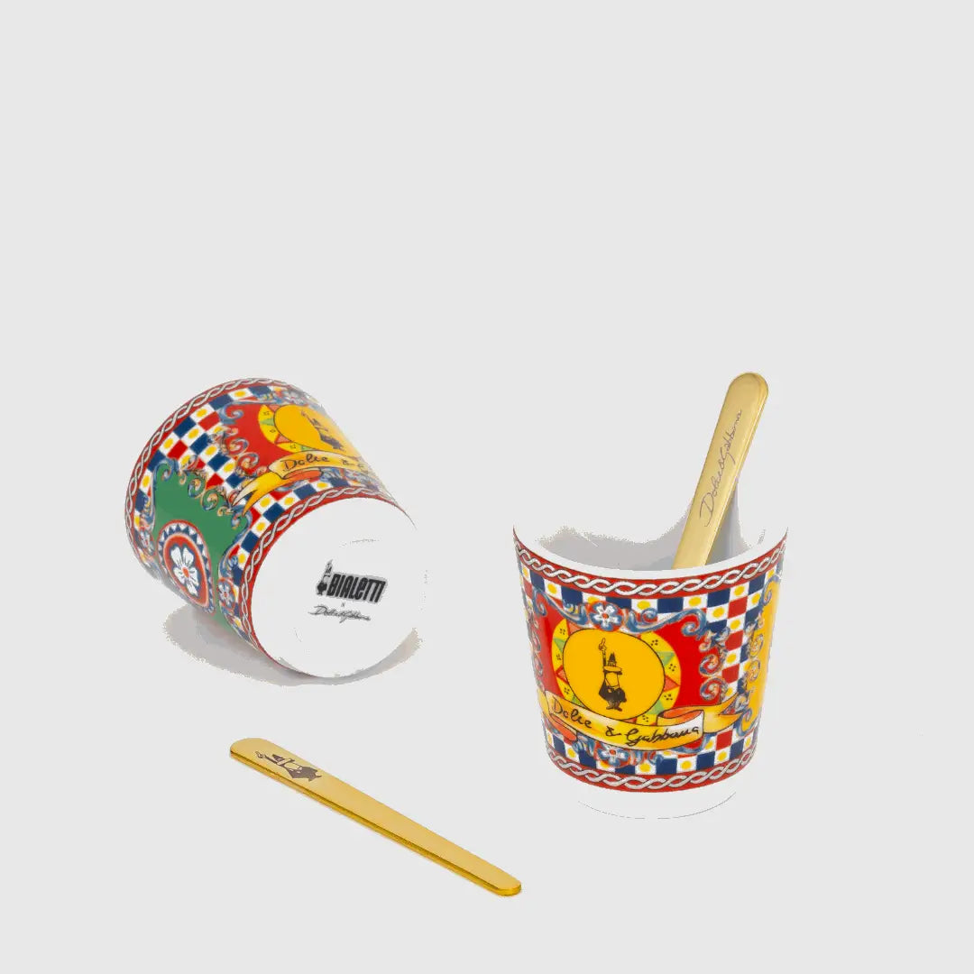 Bialetti X Dolce&amp;Gabbana Sicilian Cart Gift Set (Moka 2 Cup, 2 Cups &amp; Gold Stirrers)