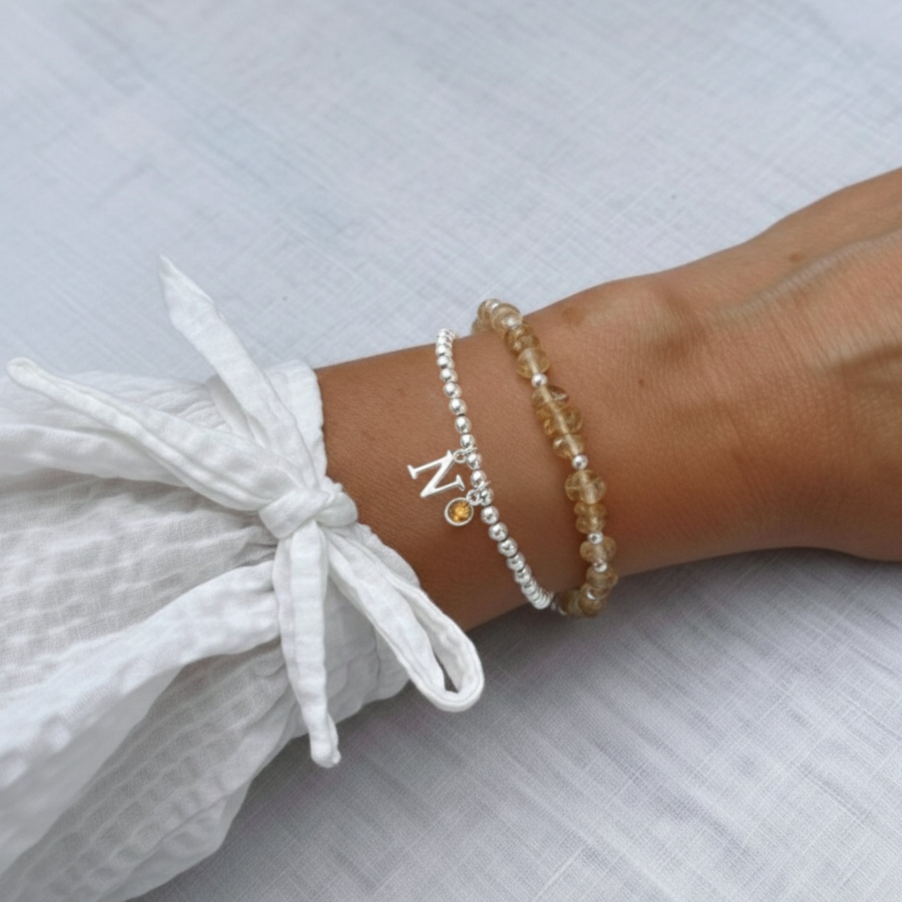 Personalised November Birthstone and Initial Bracelet | Citrine