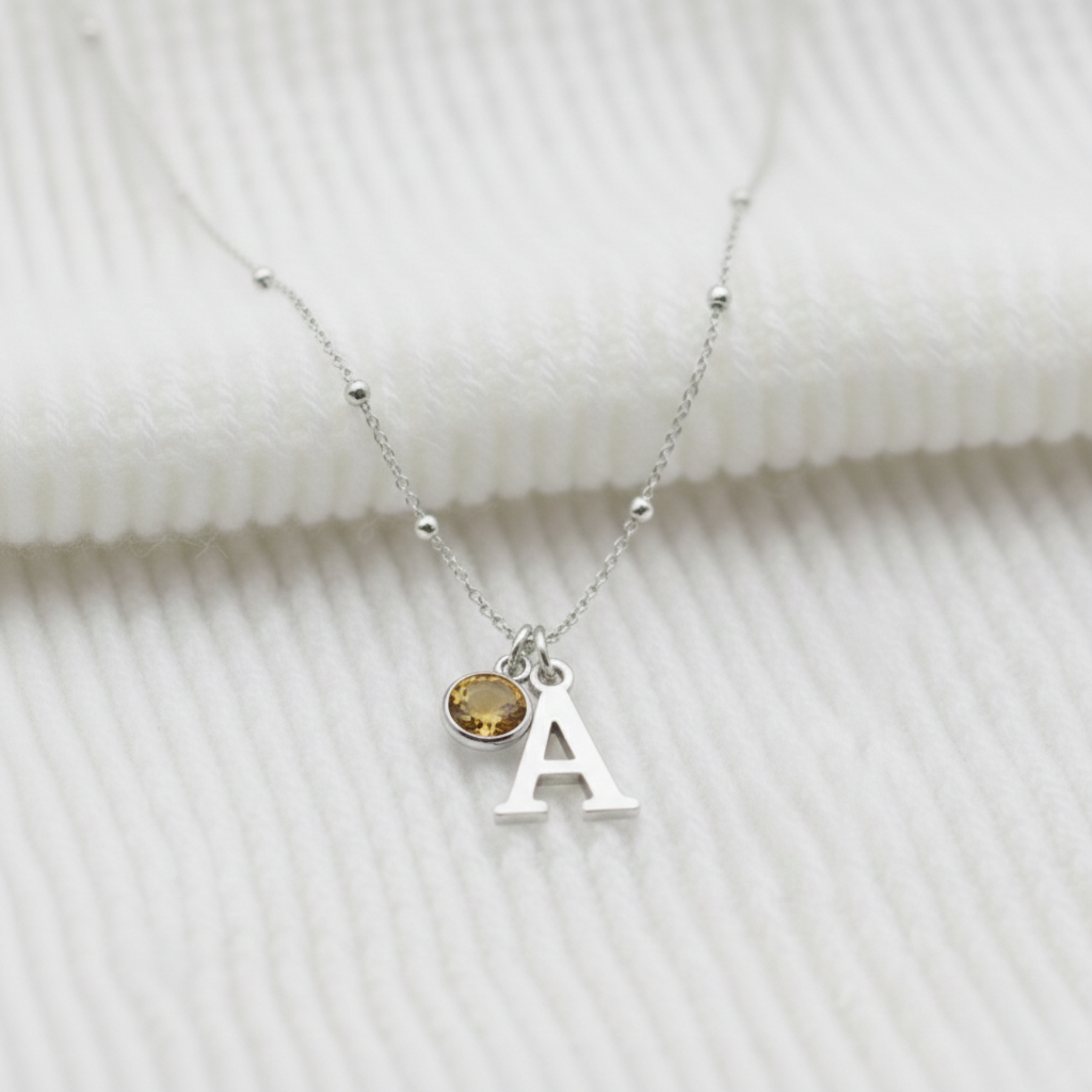 Personalised November Birthstone and Initial Necklace