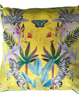 Vibrant citrus yellow watercolour art Cushion 'Stallion' double sided Zebra design, made from Vegan friendly Suede