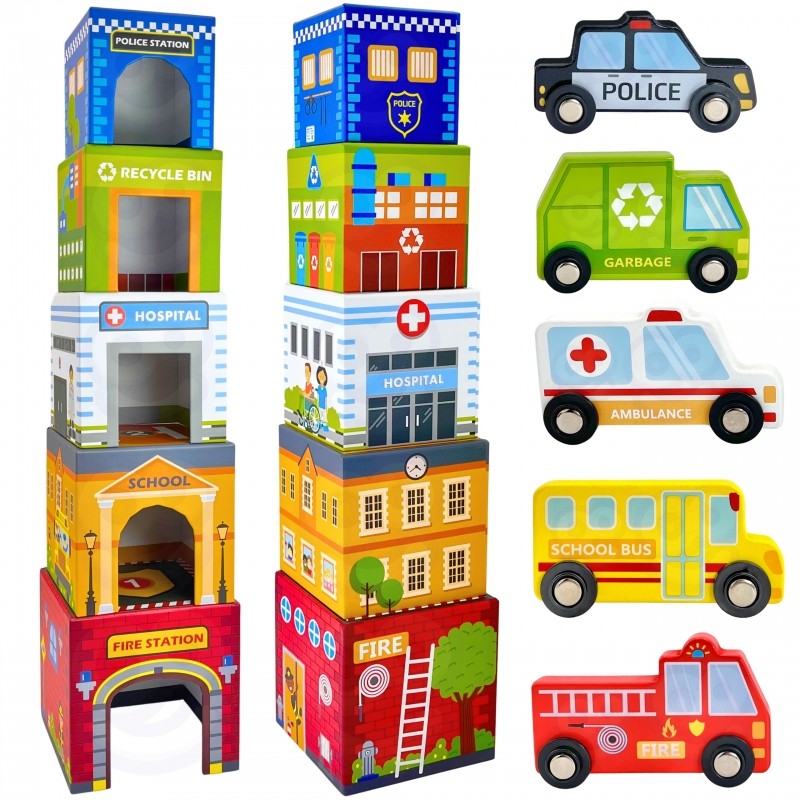 City Vehicles Puzzle Cubes for Toddlers