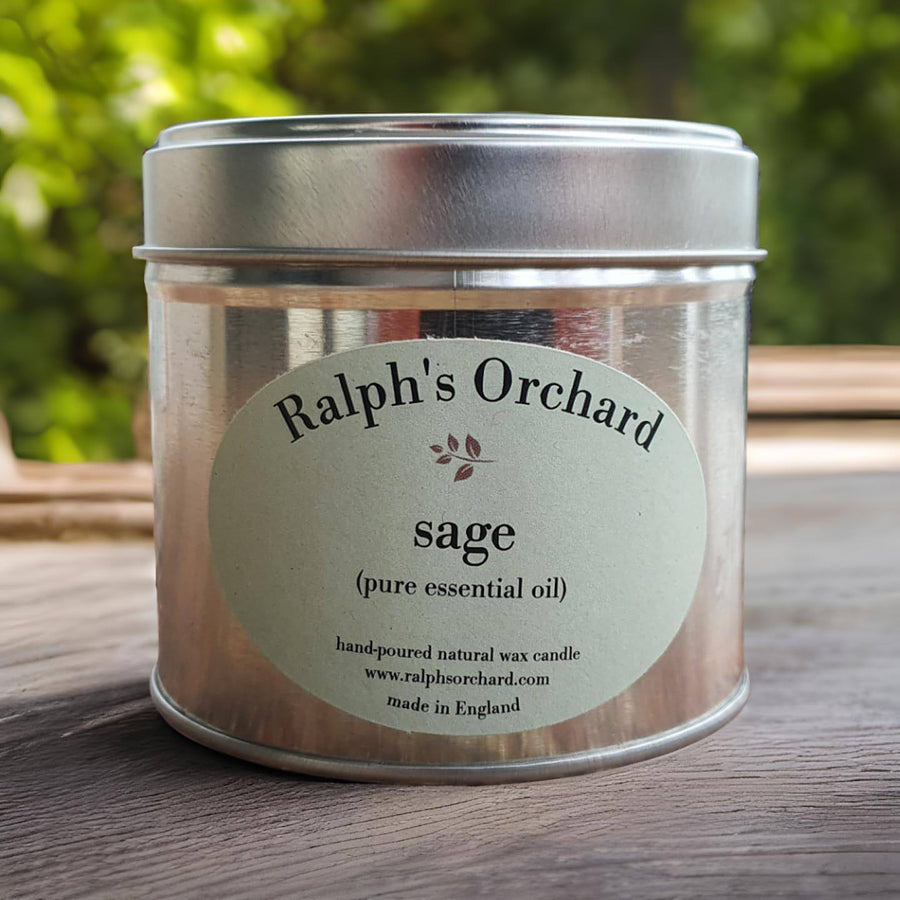 Premium Sage Purification Candle, luxury hand-poured soy wax candle with organic clary sage essential oil, earthy floral aroma by Ralph's Orchard at brixbailey.com