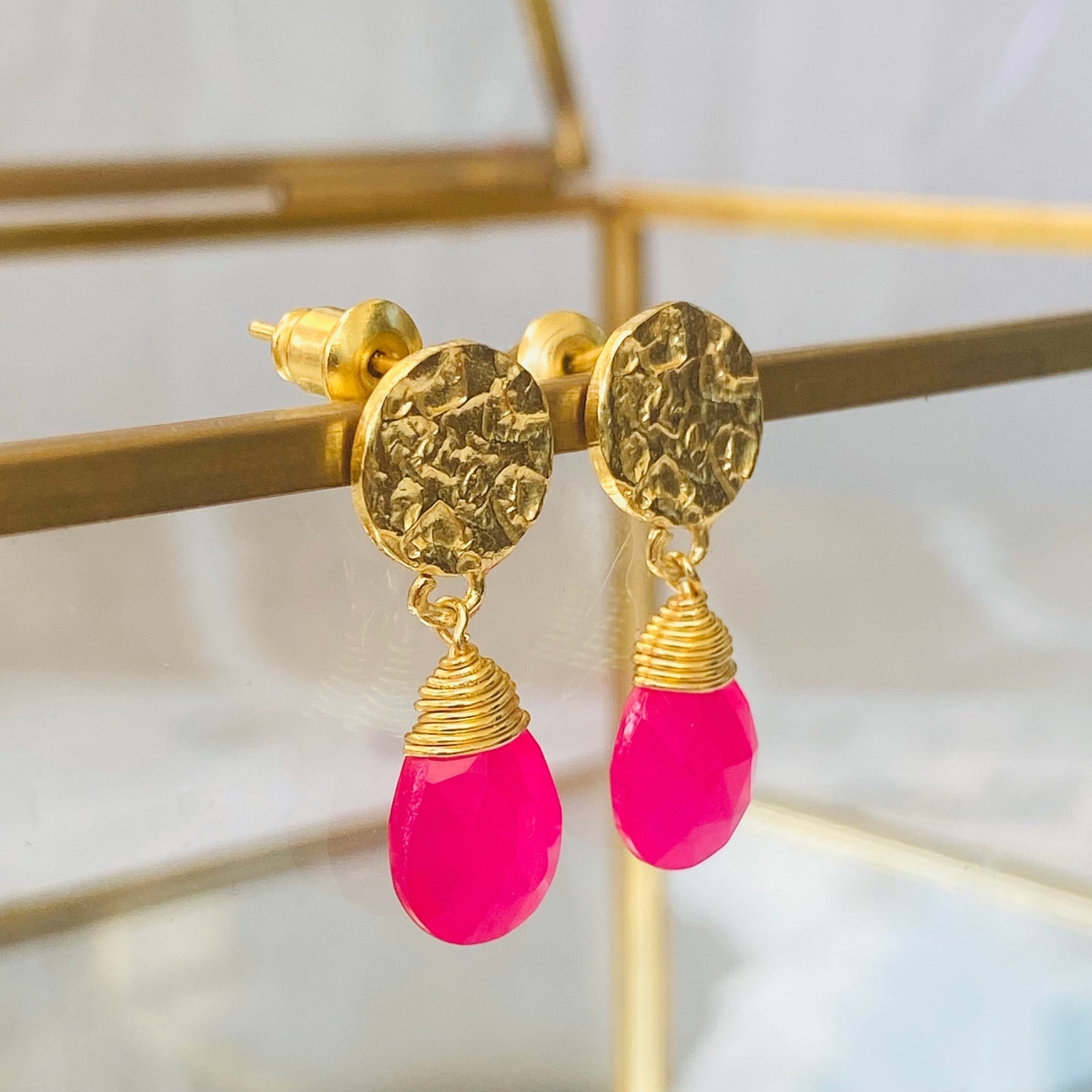 Fuchsia Onyx Drop Earrings