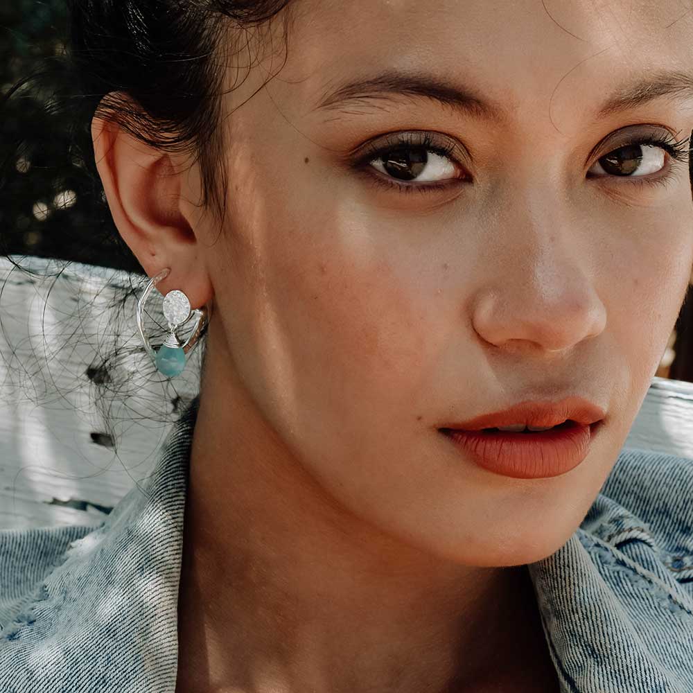 Classic Athena Drop Earrings in Silver and Aqua Pariba Onyx