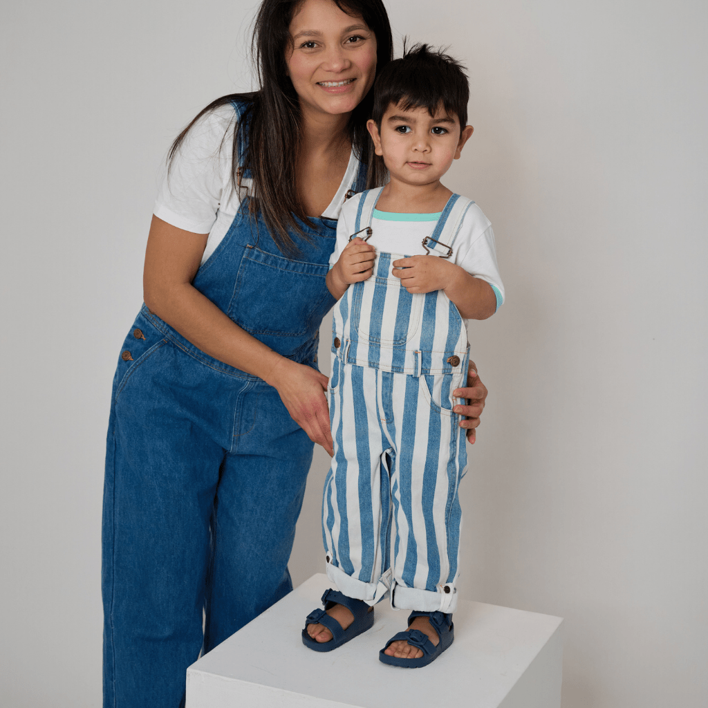 Classic Wide Stripe Denim Dungarees - Blue