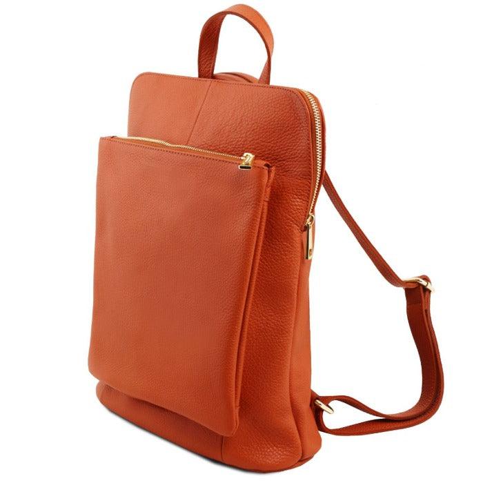 Clementine Orange Leather Backpack – Stylish &amp; Versatile by Sostter at brixbailey.com