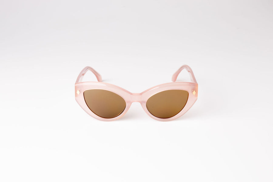 Fun Little Floss Pale Pink Cleo Cat Eye Sunglasses with Gold Diamonds - UV Protection & Bioacetate Frames by Reecy at brixbailey.com